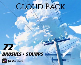 72 Procreate Brushes Cloud Pack, Stamps Brush sets Bundle, 3D Realistic Clouds Ghibli Anime illustration, Stars Digital Creator Drawing