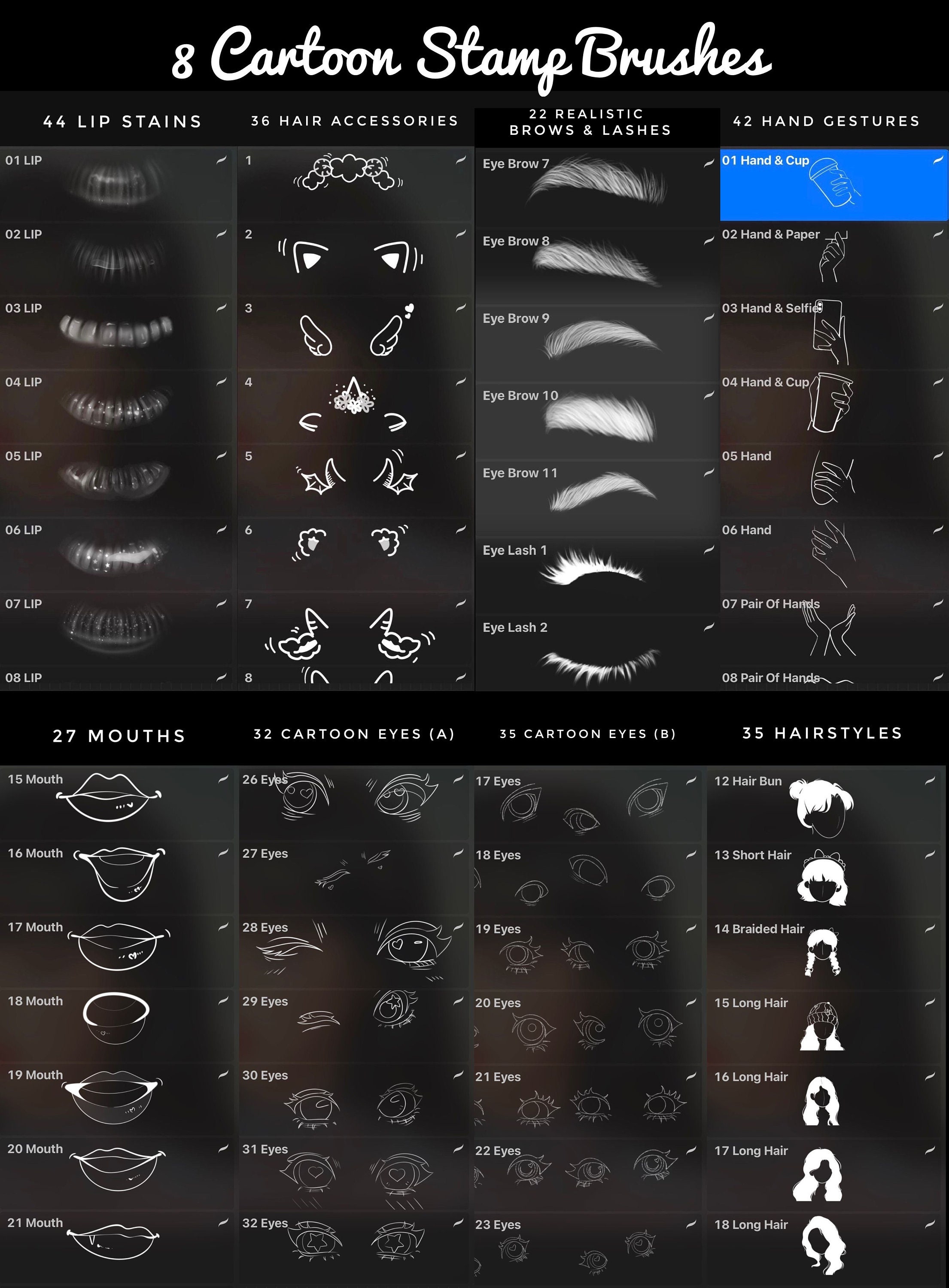 260 Procreate Brushes Character Drawing Kit, Color Palettes, Stamp