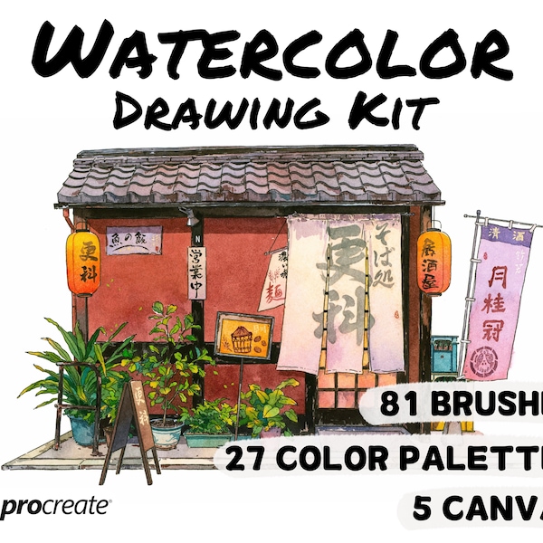 Procreate Watercolor Brush Kit – 81 Brushes, 27 Palettes, 5 Canvas (Digital Download)