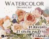 Procreate Watercolor Brush Kit – 81 Brushes, Palettes, Canvas Textures (Digital Download)
