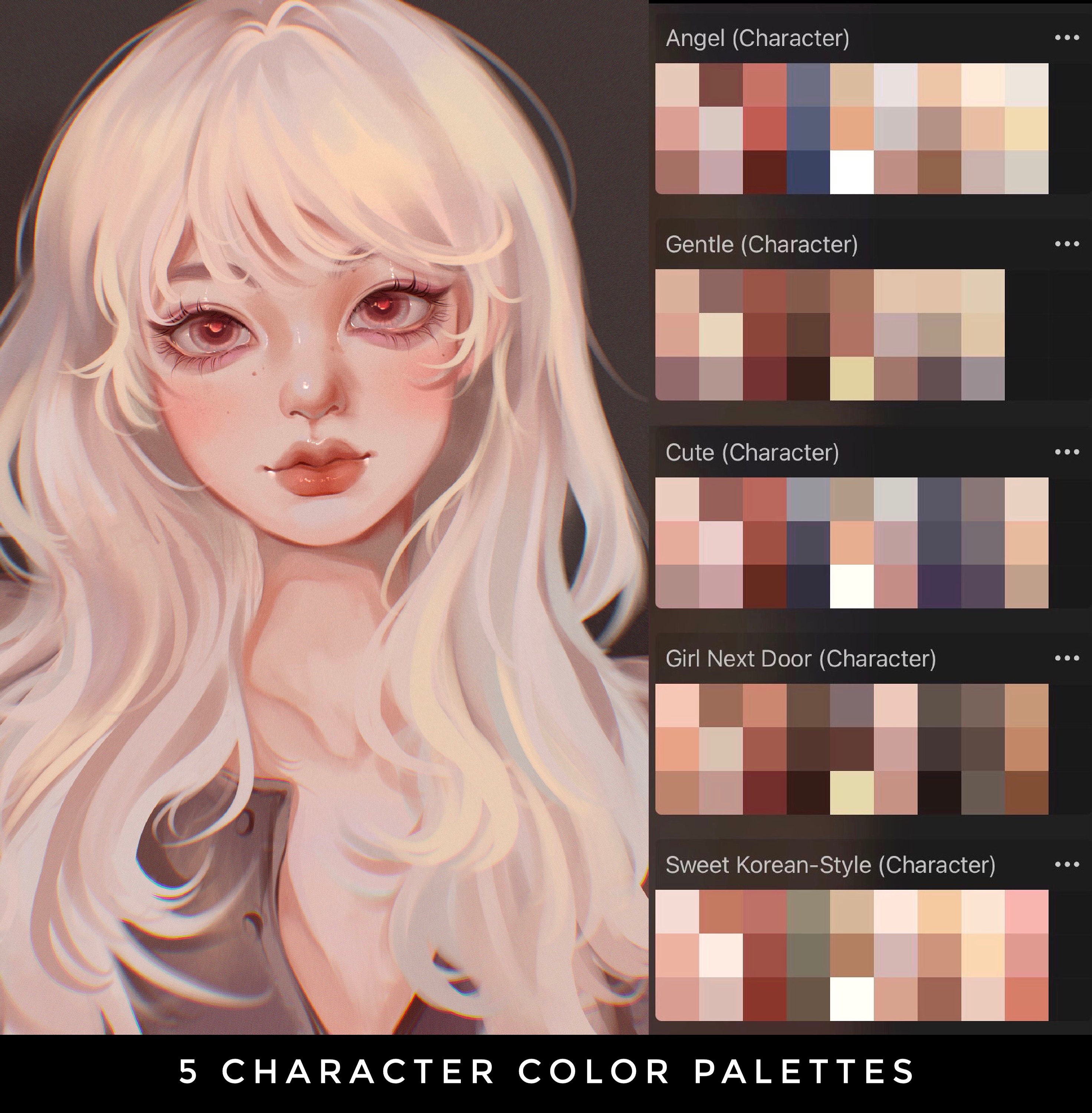 260 Procreate Brushes Character Drawing Kit, Color Palettes, Stamp