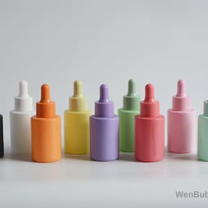 50/1000pcs 30ml 1oz Matte Glass Essential Oil Dropper Bottles, Yellow Pink Red Green Orange Color Facial Skin Serum Oil Container, Wholesale