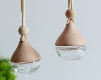 1-100pcs Empty Clear Glass Wooden Hanging Car Air Diffuser, Car Air Freshener, Scents Oil Diffuser, Aroma Fragrance Diffuser, Wholesale