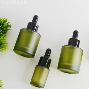 1-200pcs 15ml 30ml Matte Green Glass Serum Essential Oil Dropper Bottle, Tincture Oil Skin Care Packaging Bottle, Wholesale