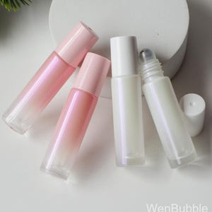 1pcs-200pcs 10ml Pink White Glass Essential Oil Roller Bottles, Perfume Roller Bottle, Lip Care Roller Container, Customized Logo, Wholesale