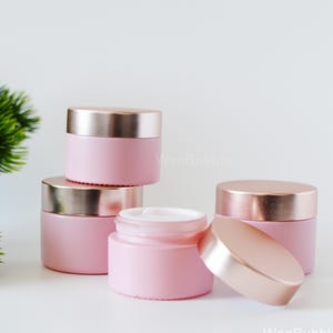 1-200pcs 30g 50g 1oz 1.7oz Matte Pink Glass Facial Body Scrub Cream Butter Jar Container, Pink Rose Gold Cosmetic Skin Container, Wholesale