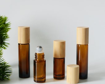 1-500 pezzi 5 ml 10 ml bambù legno lucido ambra vetro roll on bottiglia, flacone roll-on olio essenziale, all'ingrosso