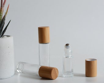 1-1000 pezzi 5 ml 10 ml bottiglia di rullo di bambù naturale in vetro trasparente, bottiglia di olio essenziale con rullo, rullo per cura delle labbra di profumo fai da te, sfuso all'ingrosso