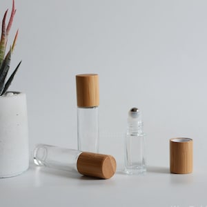 1-1000pcs 5ml 10ml Clear Glass Natural Bamboo Roller Bottle, Essential Oil Roll On Bottle, DIY Perfume Lip Care Roller, Wholesale Bulk