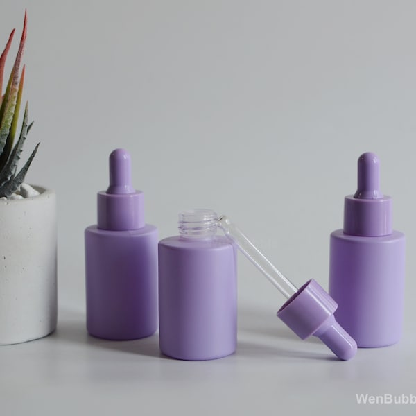 30ml 1oz Purple Glass Dropper Bottles, Cosmetic Beauty Skin Care Essential Serum Oil Bottle Container, Flat Shoulder Oil Dropper, Wholesale