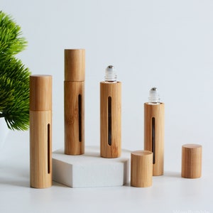 1-200pcs 10ml Full Natural Bamboo Wooden Cover Glass Essential Oil Roller Bottles, Mini Lip Care Perfume Oil Roll on Bottles, Wholesale