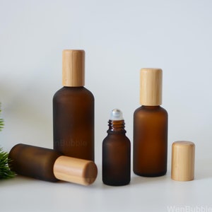 1-200pcs 10ml 15ml 20ml 30ml 50ml 100ml Matte Amber Glass Essential Oil Roll On Bottle, Bamboo Wooden Roller Bottle, Wholesale