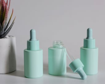 1-1000pcs 1oz 30ml Flat Shoulder Glass Dropper Bottles, Cute Blue Cyan Essential Oil Bottle, Hair Skin Oil Pipette Bottle, Wholesale