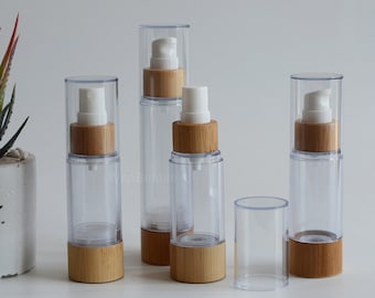 1-500pcs 20ml 30ml 50ml 80ml 100ml 120ml Bouteille de pulvérisation sans air en bambou naturel, Bouteille d'huile de sérum de lotion en bois de bambou, Plastique ABS, Vente en gros