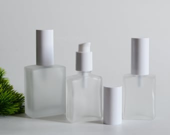 1-200pcs 1oz 30ml 50ml 100ml Square Frosted Glass Skin Care Treatment Pump Bottle, White Nozzle Dispenser Serum Cream Pump Bottle, Wholesale