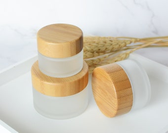15g 30g 50g Naturalny bambusowy drewniany pusty pojemnik na krem, DIY Beauty Travel Cream Serum Butelki, Szkło, Mrożone, Hurtownie