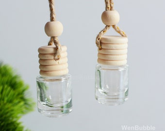 1-200pcs 5ml Empty Clear Glass Cylinder Wooden Car Hanging Air Diffuser Bottle, Aroma Car Freshener Bottle, Perfume Oil Bottle, Wholesale