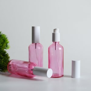 1-200pcs 100ml 3.4oz Purple Pink Glass Essential Oil Serum Lotion Pump Bottles, Cosmetic Skin Care Treatment Bottle, Dispensing Bottle