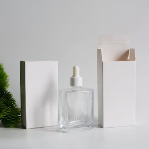 1-200 pezzi 50 ml 1,7 oz flacone contagocce per olio essenziale in vetro trasparente con scatola di carta bianca, flacone + scatola