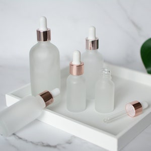 5ml 15ml 30ml 50ml 100ml Frosted Glass Dropper Bottles, Essential Oil Dropper Bottle, Rose Gold Caps, Personal Care Treatment Bottle, Bulk