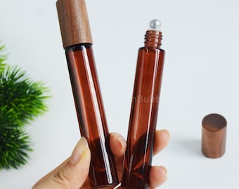 1-200pcs 10ml Round Amber Glass Essential Oil Roller Bottle, Perfume Fragrance Roll On Bottle, roll on bottle , Customized Logo, Wholesale