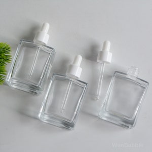1-100pcs 1oz 30ml 50ml 100ml Square Clear Glass Essential Oil Dropper Bottle, Cosmetic White Herb Serum Perfume Fragrance Pipette Bottle