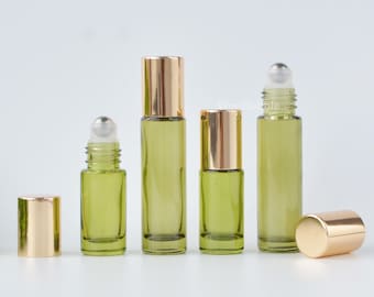 New!! 1-200pcs 5ml 10ml Green Glass Roll On Bottle, Essential Oil Roller Bottle, Gold Lids, Wholesale