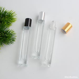 1-200pcs 10ml Square Clear Glass Essential Oil Roller Bottle, Perfume Fragrance Roll On Bottle, Perfume Lip Oil Roller, Wholesale