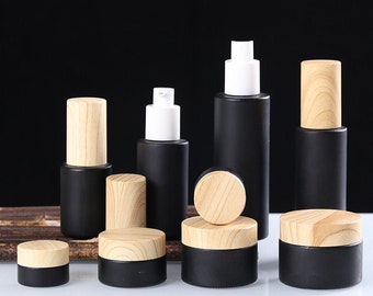30ml 60ml 100ml Mate Negro Flat-top Botellas de Bomba de Pulverización de Vidrio, Botellas de Bomba de Suero de Loción de Vidrio, Embalaje de Contenedor Cosmético, Tapa de Plástico