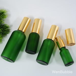 1-200pcs 15ml 30ml 50ml 100ml Matte Green Glass Essential Oil Spray Bottle, Empty Gold Fine Mist Perfumer Fragrance Home Room Linen Spray