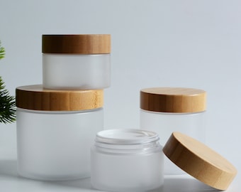 1-100px 5oz 8oz 150g 250g 500g Plastic Cosmetic Frosted Cream Jar, Natural Bamboo Scrub Butter Bottle Container, Bath Salt Jar, Wholesale