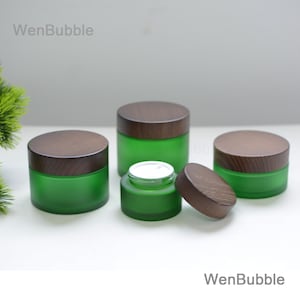1-100pcs 50g 100g 150g 200g Natural Wooden Matte Green Glass Cream Jar Container, Facial Body Butter Scrub Conditioner Container, Wholesale