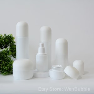 1-100 peças de cápsulas de vidro branco fosco em forma de conjunto de embalagens de beleza cosmética, frasco de gel de loção, frasco de spray, recipiente de vidro para creme
