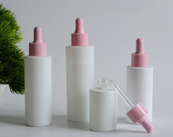 1-200pcs 30ml 50ml 60ml 80ml 100ml Matte White Glass Serum Essential Oil Dropper Bottle, Cosmetic Beauty Skin Pink Dropper Bottle, Wholesale