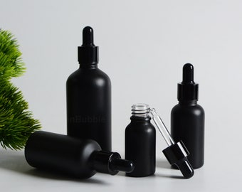 1-500px 5ml 10ml 15ml 20ml 30ml 50ml 100ml Matte Black Glass Essential Oil Dropper Bottle, Men Hair Skin Serum Oil Pipette Bottle, Wholesale