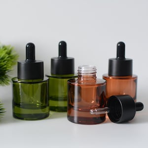 1-200pcs 30ml 1 oz Thick Bottom Cylinder Glass Serum Oil Dropper Bottles, Glass Green Amber Skin Hair Oil Pipette Bottle, Wholesale