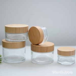 1-200pcs 15g 30g 50g 100g 150g 200g Natural Bamboo Wooden Clear Glass Cream Jar Container, Facial Body Balm Butter Scrub Jar, Wholesale