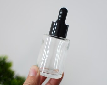 1-200pcs 20ml 30ml 50ml 60ml 80ml 100ml Flat Shoulder Cylinder Clear Glass Essential Oil Dropper Bottle, Serum Oil Dropper Bottle, Wholesale