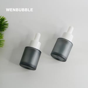 1-200pcs 20ml Flat Shoulder Matte Semi-Black Transparent Glass Serum Essential Oil Dropper Bottle, Men Facial Skin Care Bottle, Wholesale