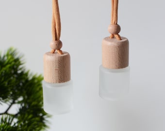 1-500pcs 8ml Wooden Cylinder Frosted Glass Car Hanging Air Diffuser Bottle, Aroma Car Freshener Bottle, Perfume Oil Bottle, Wholesale