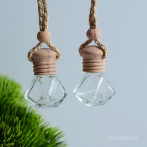 1-200pcs 8ml Empty Clear Glass Diamond Wooden Car Hanging Air Diffuser Bottle, Aroma Car Freshener Bottle, Perfume Oil Bottle, Wholesale
