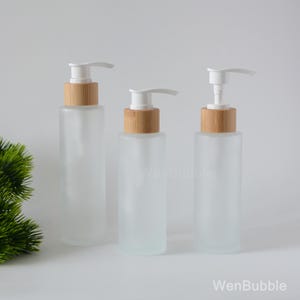 1-200 pezzi 100 ml 120 ml 150 ml 5 oz cilindro di vetro smerigliato bottiglia di sapone lozione di bambù, bottiglia di pompa per olio lozione tonico, all'ingrosso