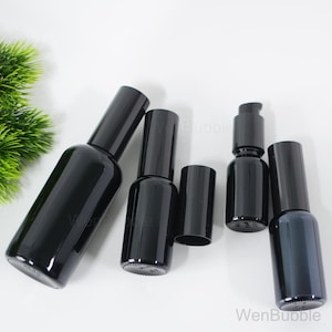 1-200 pièces 15 ml 30 ml 50 ml 100 ml Lotion en verre noir brillant sérum pompe bouteille, bouteille vide pompe de traitement de beauté cosmétique, vente en gros
