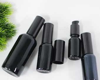 1-200pcs 15ml 30ml 50ml 100ml Shiny Black Glass Lotion Serum Oil Pump Bottle, Empty Cosmetic Beauty Treatment Pump Bottle, Wholesale