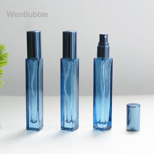1-200pcs 10ml Sea Blue Square Glass Perfume Fine Mist Spray Bottle, Travel Perfume Fragrance Aroma Bottle, Vials Mister Bottle, Wholesale