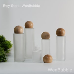 1-200pcs 20ml 30ml 50ml 60ml 80ml 100ml 120ml Natural Wooden Frosted Glass Skin Care Essential Oil Bottle, Treatment Oil Bottle, Wholesale