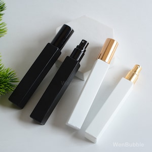1-500pcs 10ml Matte Black White Square Glass Fine Mist Spray Bottle, Portable Travel Replacement Perfume Fragrance Scents Bottle, Wholesale