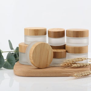 Fast Shipping 50/200pcs 15g  30g 50g Eco Natural Bamboo Wooden Lids Frosted Glass Bottle Face Cream Jars Pot DIY Cosmetic Empty Container