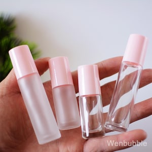 50pcs-200pcs 5ml 10ml Matte Clear Pink Glass Essential Oil Roller Bottles, Perfume Roller Bottle, Lip Care Roller Container, Wholesale