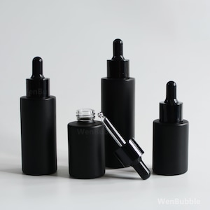 1-200 pezzi 20ml 30ml 50ml 60ml 80ml 100ml Bottiglie contagocce di olio essenziale di siero essenziale per capelli in vetro nero opaco, imballaggio cosmetico, commercio all'ingrosso